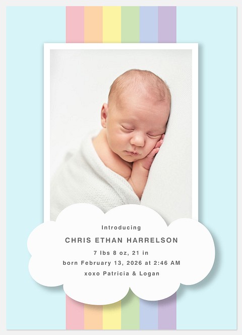 Pastel Rainbow Baby Birth Announcements