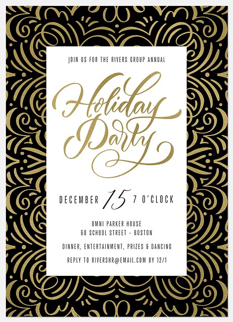 Flourished Frame Holiday Party Invitations