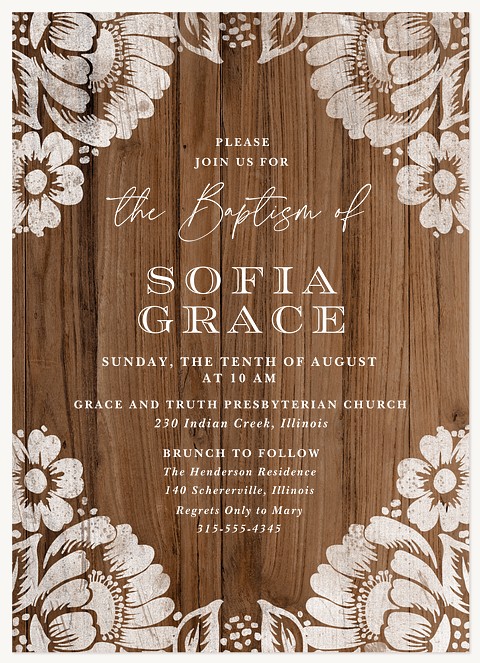 Rustic Floral Baptisms & Christening Invitations