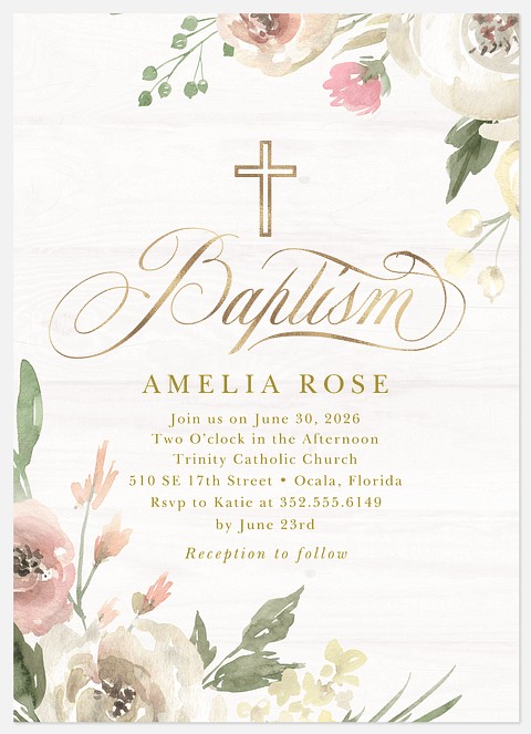 Spring Florals Baptism Christening Invitations