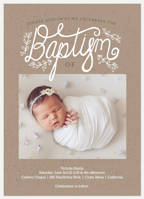 Kraft Laurels Baptism Christening Invitations