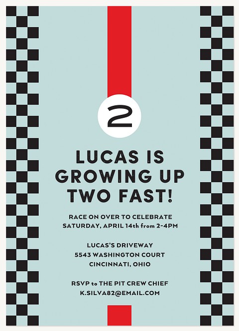 Racing Stripes Kids Birthday Invitations