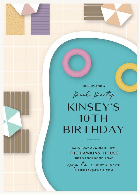 Summertime Splashdown Kids Birthday Invitations