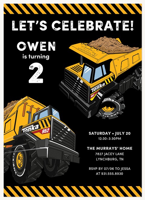 Tonka Asphalt Duo Kids Birthday Invitations