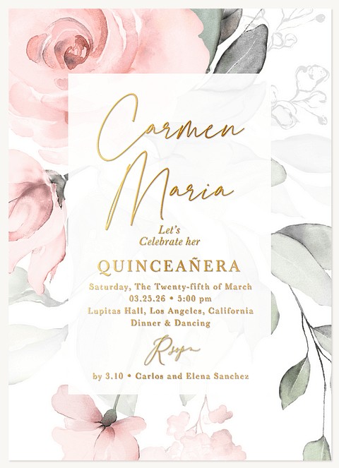 Watercolor Flowers Quinceañera Invitations