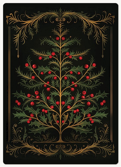 Dark Holly Holiday & Christmas Magnet Cards