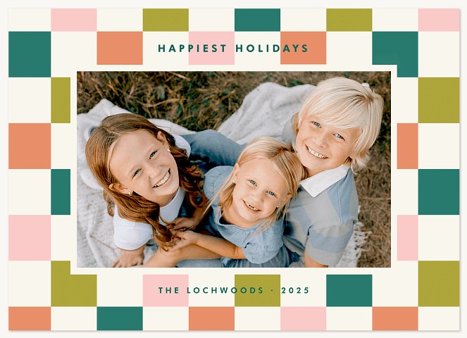 Retro Checkers Personalized Holiday Cards