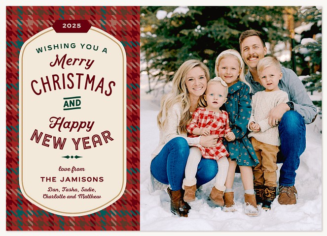 Plaid Badge Personalized Holiday Cards