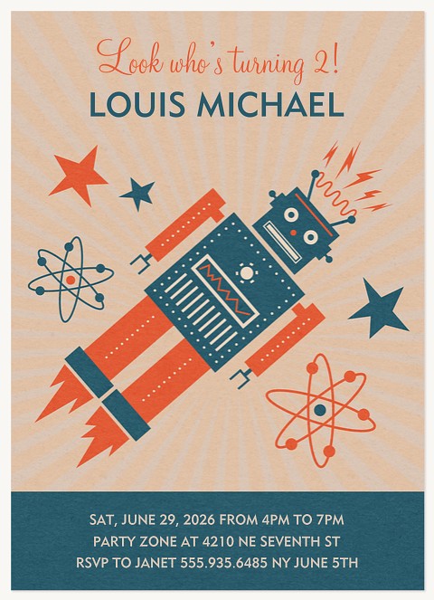 Retro Robot Kids Birthday Invitations