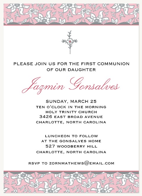 Fancy Floral First Communion Invitations