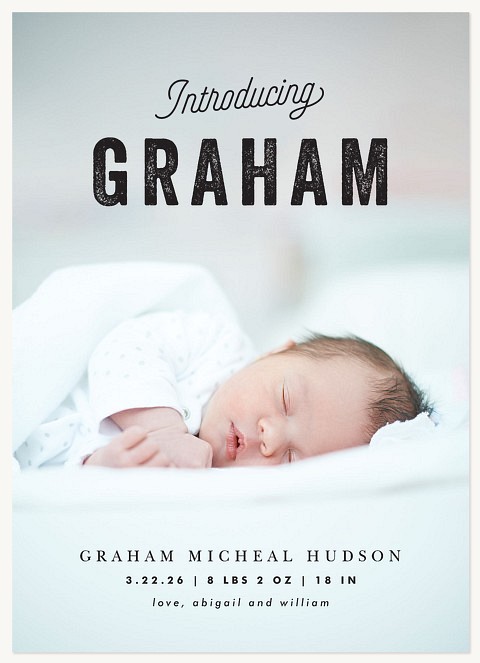 Bold Debut Boy Baby Announcements