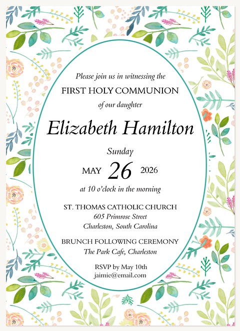 Flora Splendor First Communion Invitations