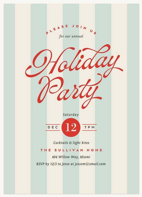 Vintage Stripes Holiday Party Invitations