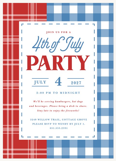 Independence Plaid Summer Party Invitations