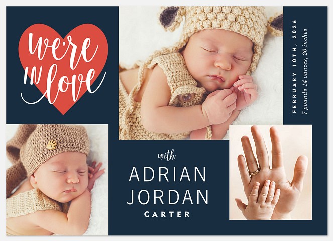 We're In Love Baby Birth Announcements