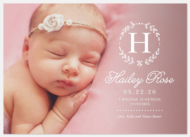 Monogram Wreath Baby Birth Announcements