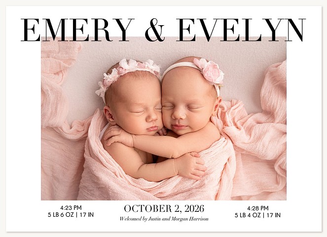 Twice Thankful Twin Birth Announcements
