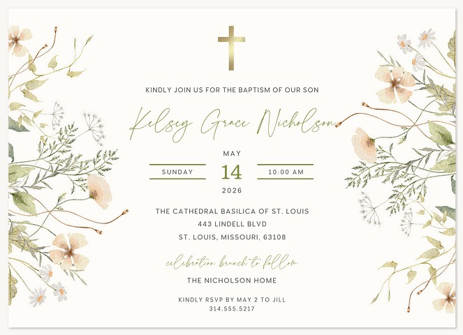 Elegant Sprig Greens Baptisms & Christening Invitations