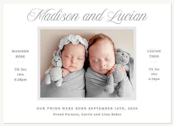 Twin Classic Twin Birth Announcements