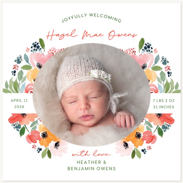 Floral Wreath Baby Announcements