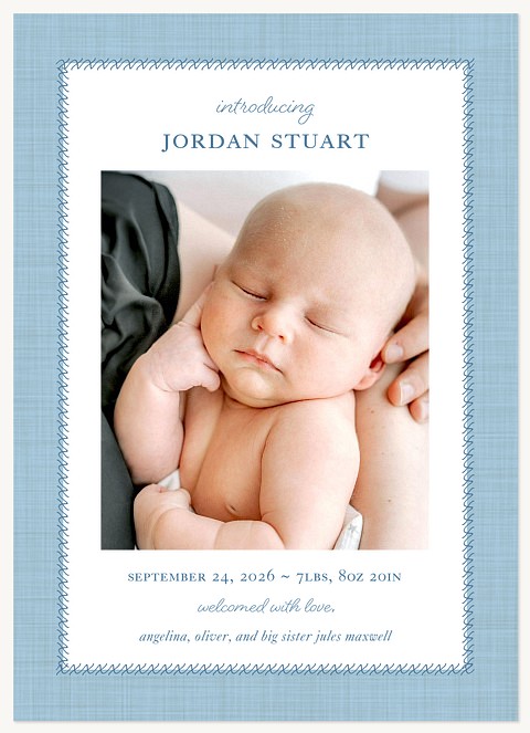 Stitched Linen Baby Announcements
