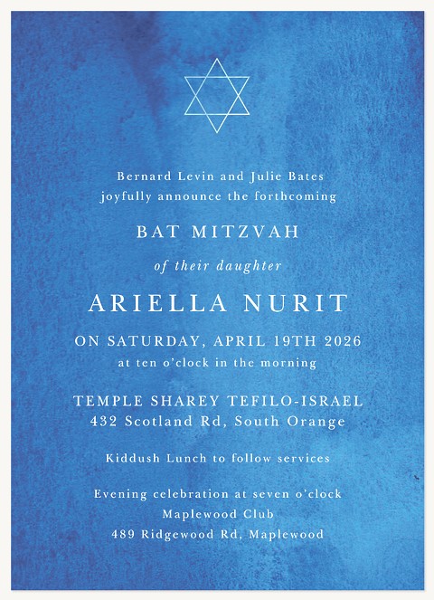 Pointed Corners Bat Mitzvah Invitations