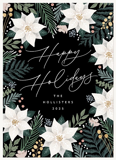 White Poinsettias Personalized Holiday Cards