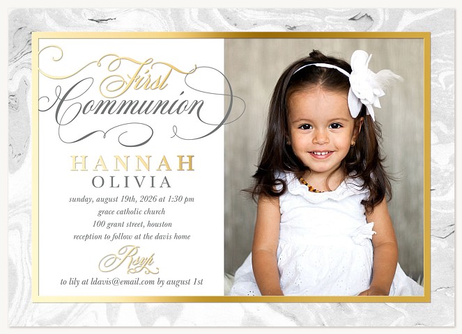 Marbled Celebration First Communion Invitations