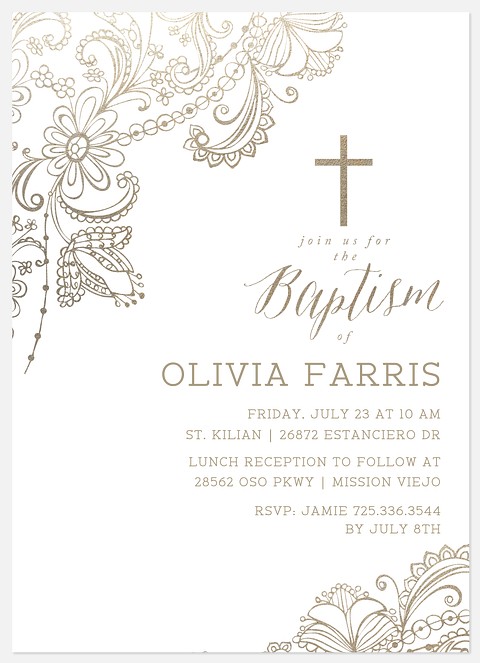 Ornate Flora Girl Baptism Invitations