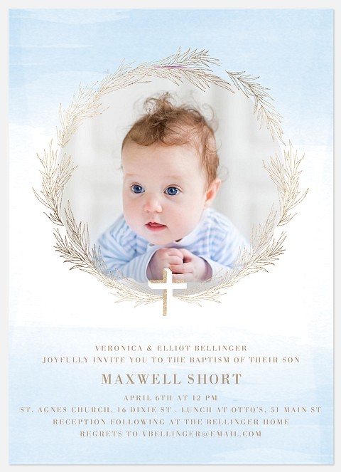 Cross & Wreath Baptism Christening Invitations
