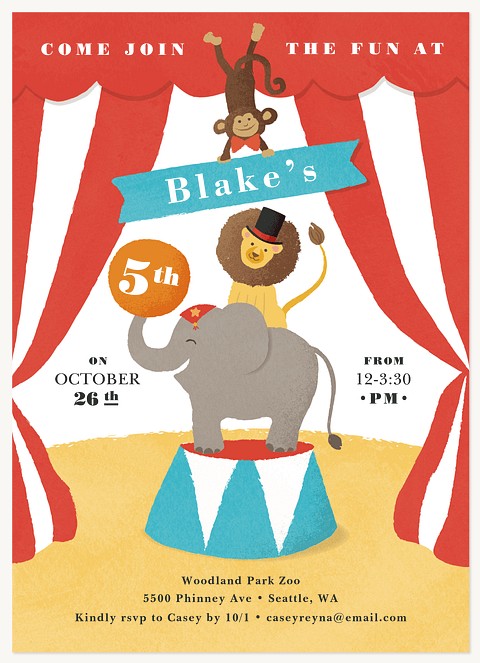 Stacked Circus Boy Birthday Party Invitations