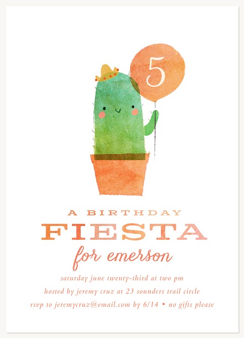 Fiesta Cactus Kids Birthday Invitations