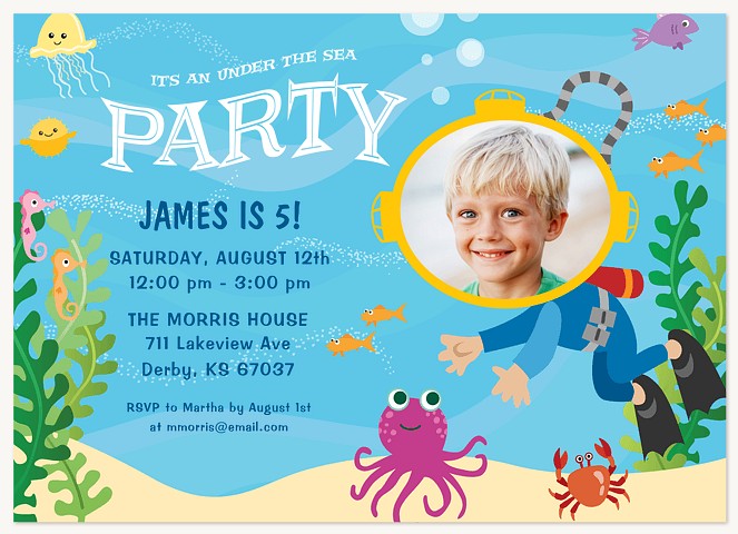 Ocean Diver Boy Birthday Party Invitations