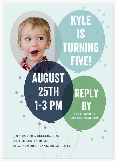 Balloon Bouquet Boy Birthday Party Invitations