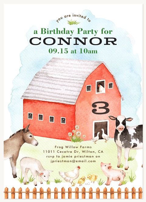 Barnyard Friends Kids Birthday Invitations