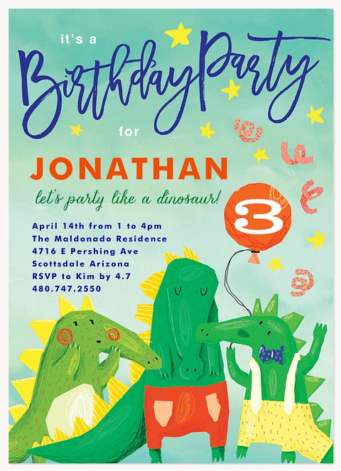 Jurassic Jamboree Boy Birthday Party Invitations