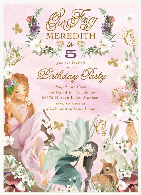 Floral Fairies Kids Birthday Invitations