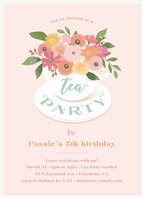 Floral Tea Time Girl Birthday Party Invitations