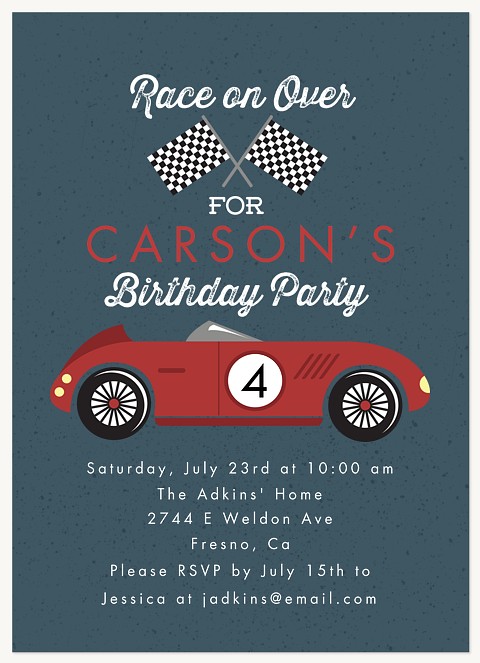 Racing Car Kids Birthday Invitations