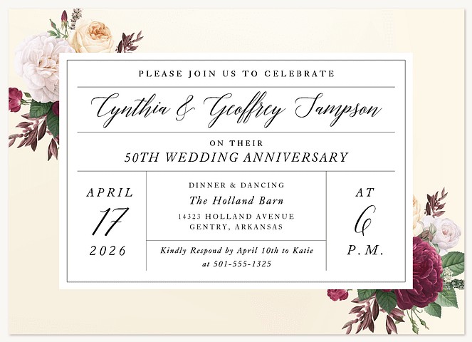 Romantic Grid Wedding Anniversary Invitations