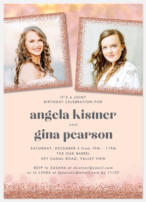 Glam Glitter Twins Birthday Invitations