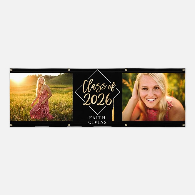 Contemporary Cap Graduation Photo Banner  Graduation Banners
