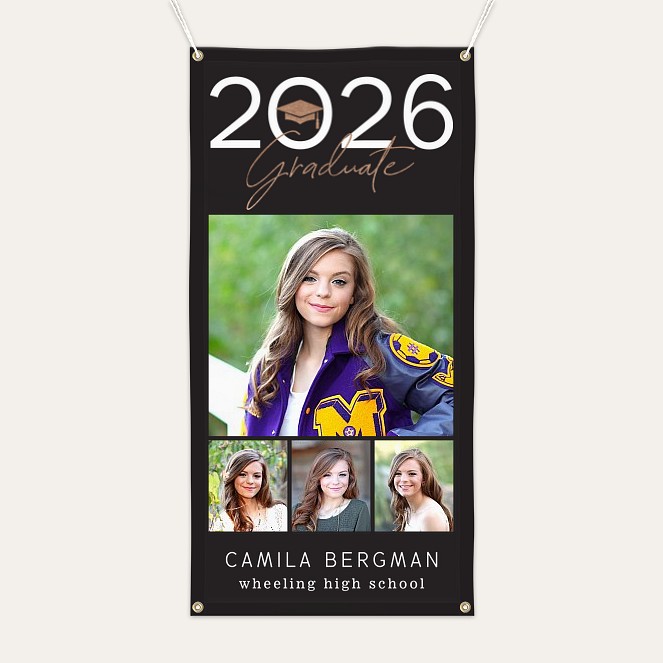 Glimmering Cap Graduation Photo Banner Custom Banners