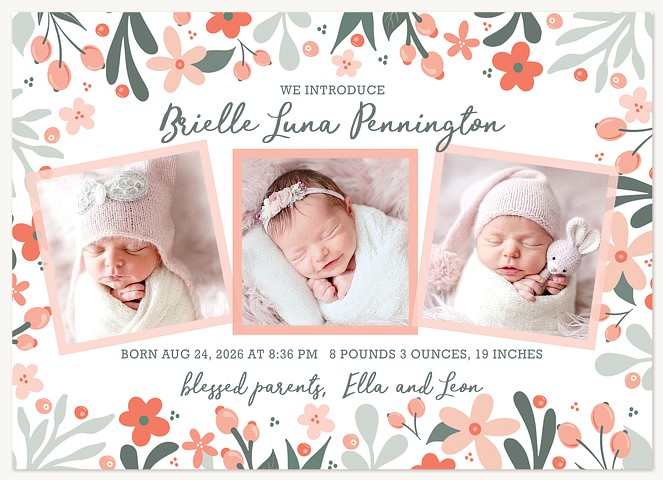 Floral Trio Baby Announcements