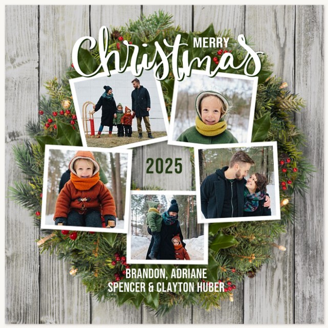 Rustic Wreath Personalized Holiday Cards