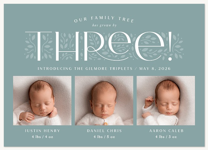 Grown By Three! Twin Birth Announcements