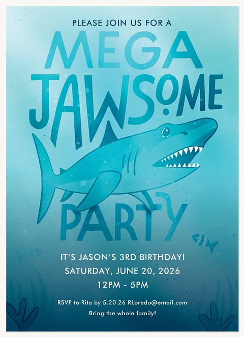 Jawsome Party Kids Birthday Invitations