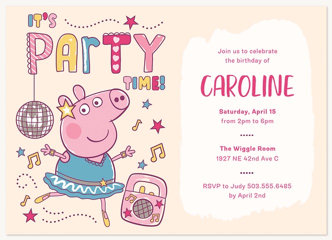 Peppa Pig Disco Dance Kids Birthday Invitations