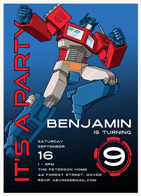 Transformers Upward Kids Birthday Invitations