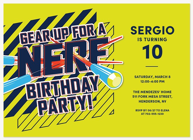 Nerf Action Packed Kids Birthday Invitations